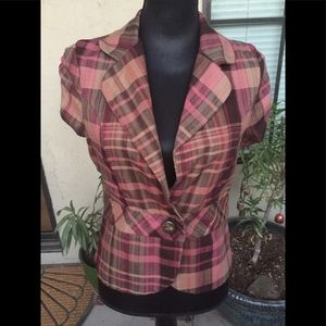 Plaid Shot Sleeve Blazer Jacket